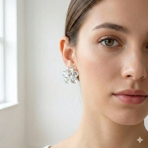 Vintage Laguna 1950s Aurora Borealis Crystal Cluster Clip On Earrings